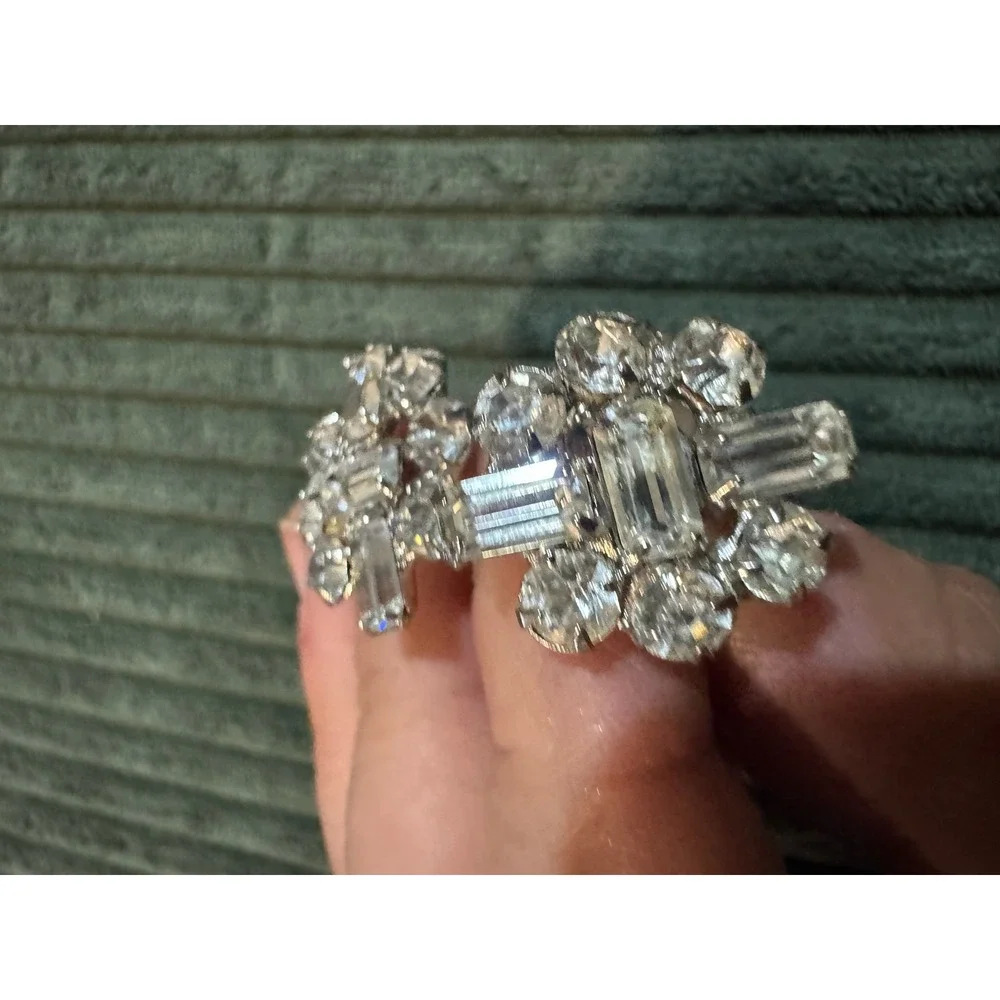Vintage‎ Rhinestone Cuff Links Silver Tone Cocktail Party Jewelry